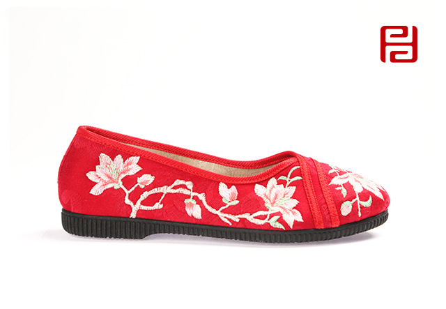 福连升女士花朵刺绣复古中国风浅口单鞋老北京布鞋